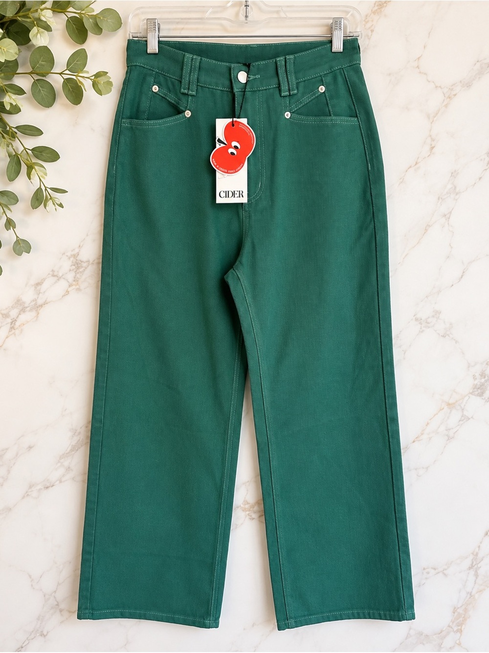 CIDER NWT Green High Rise Wide Leg Jeans Pants Size S Octoberfest Fall Holiday